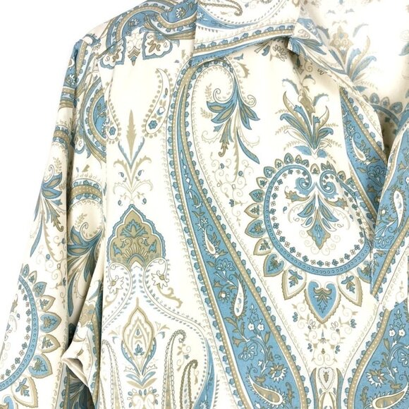 Silk Icon Blouse Women's S Cream Blue Paisley Print 100% Silk Tunic Shirt - Picture 3 of 12